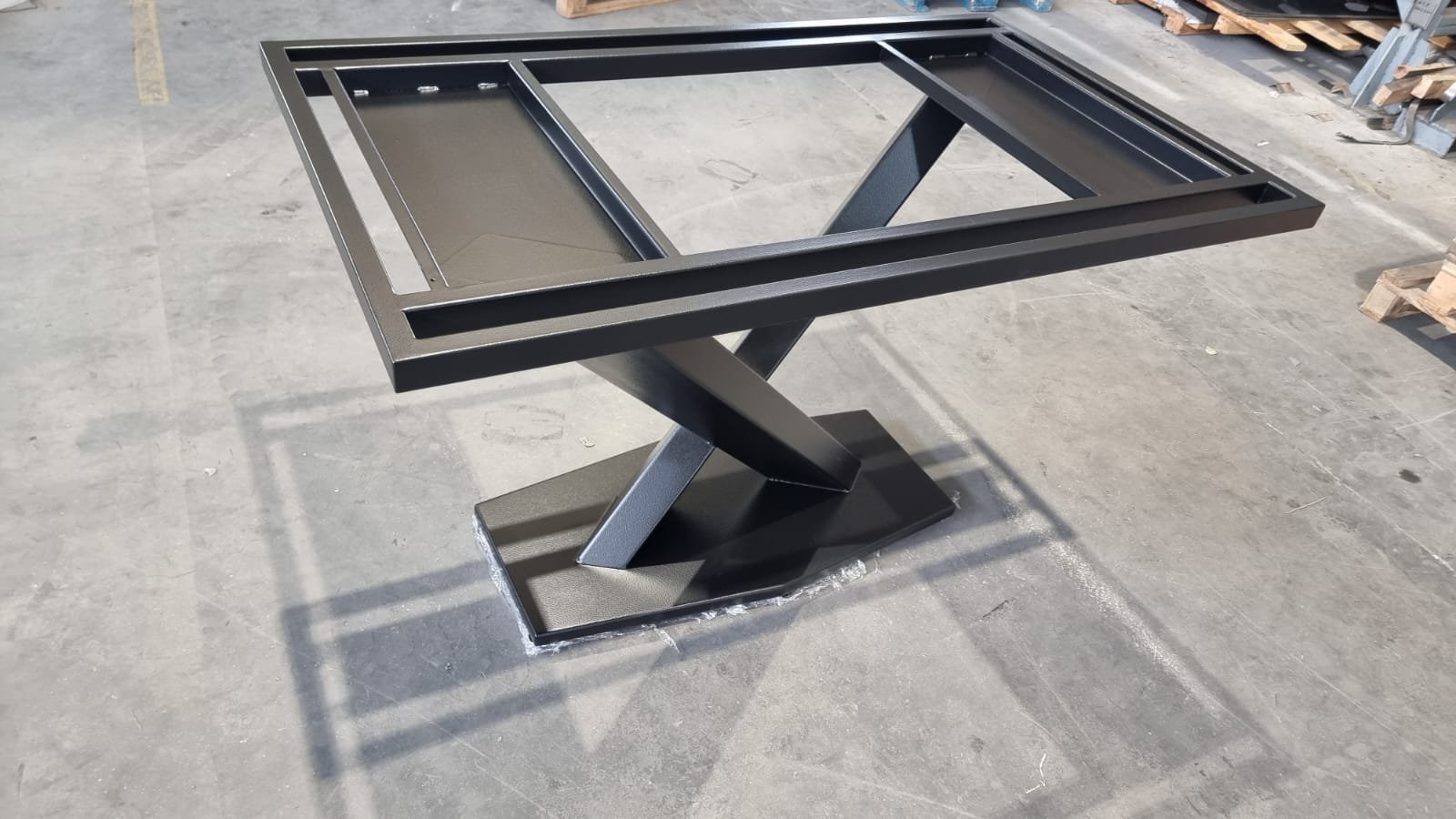 Fabricated frame in a workshop